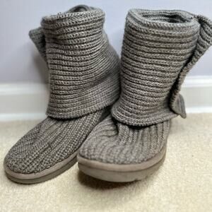 Ugg: Classic Cardy Gray Winter Boot - Fold Over Gray Knit Boots